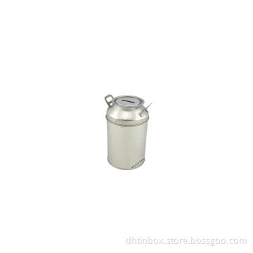 milk jug tin, metal milk jug, milk jug coin bank